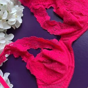 H&M Vibrant Pink Lace Bralette; Open-Cup..! 32A